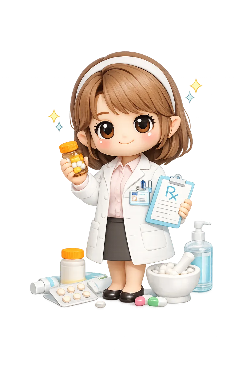 化粧品の比較について話す薬剤師